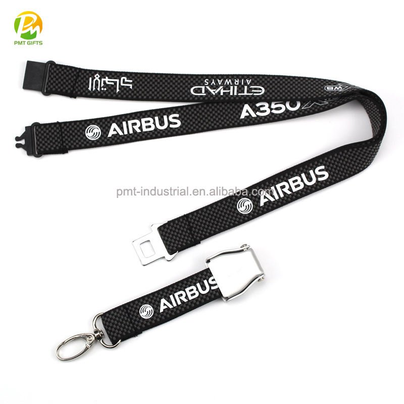 High Quality Silicone Printing Polyester Airbus A350 Lanyards Woven Belt Flying Souvenir with Safety Buckle