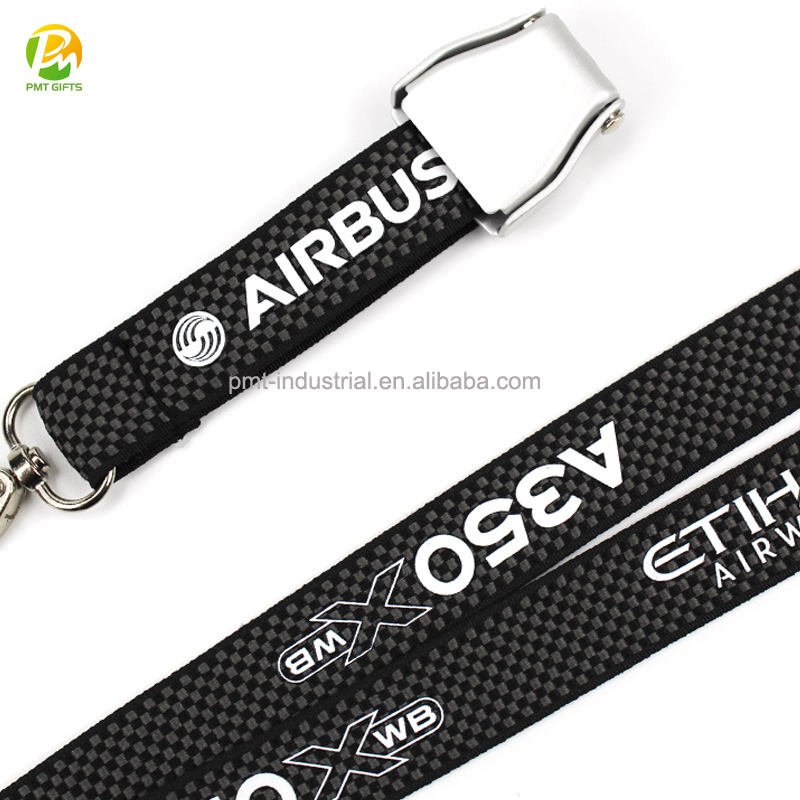 High Quality Silicone Printing Polyester Airbus A350 Lanyards Woven Belt Flying Souvenir with Safety Buckle