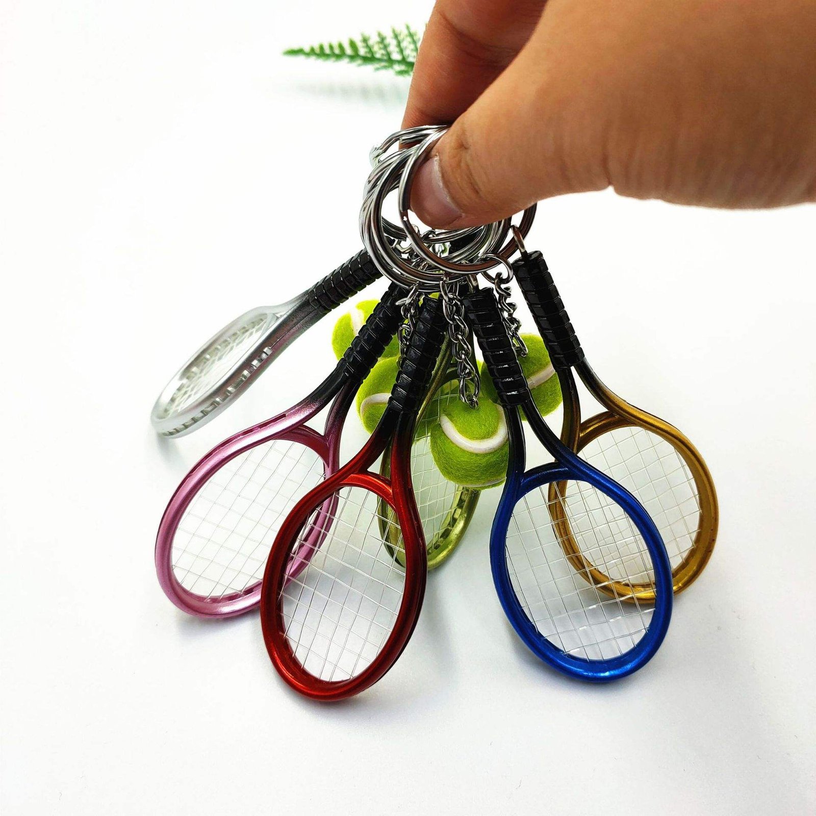 Promotion Key Chain Sport Style Split Keychain Wholesale Plastic Tennis Ball Key Chain Tennis Racket and Balls Keychain