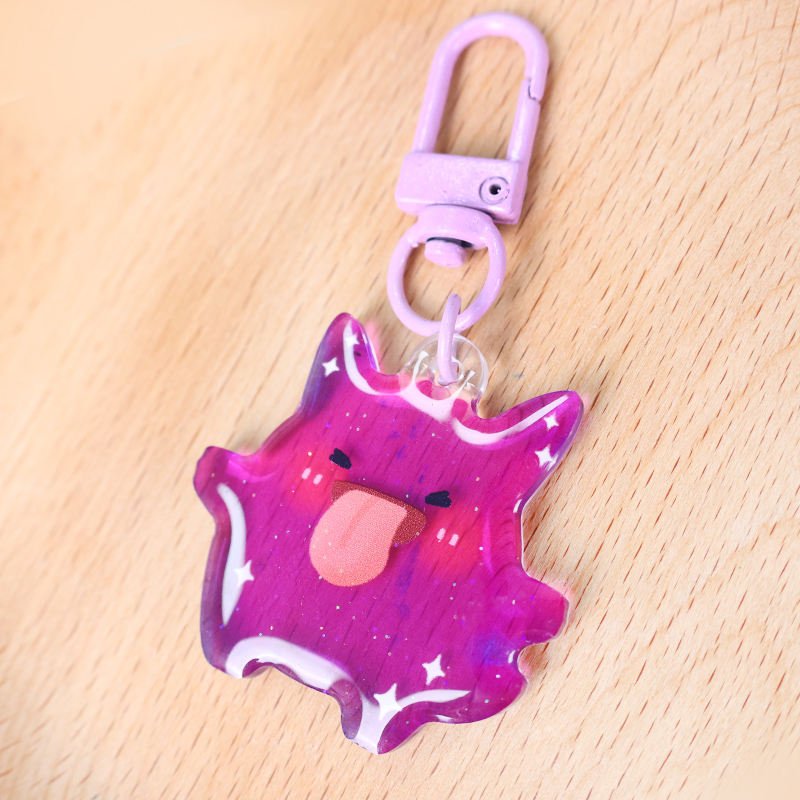 Custom Double-Sided UV Printed Epoxy Acrylic Phone Keychain Glitter Powder Plastic Anime Style Phone Charm Cartoon Metal Pendant