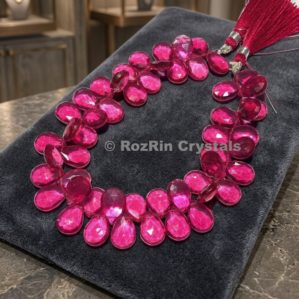 Faceted Oval Briolette Beads Pink Tourmaline Quartz Luxury Religious Buddhist Geometry Creative Cultural Collectible Artifacts