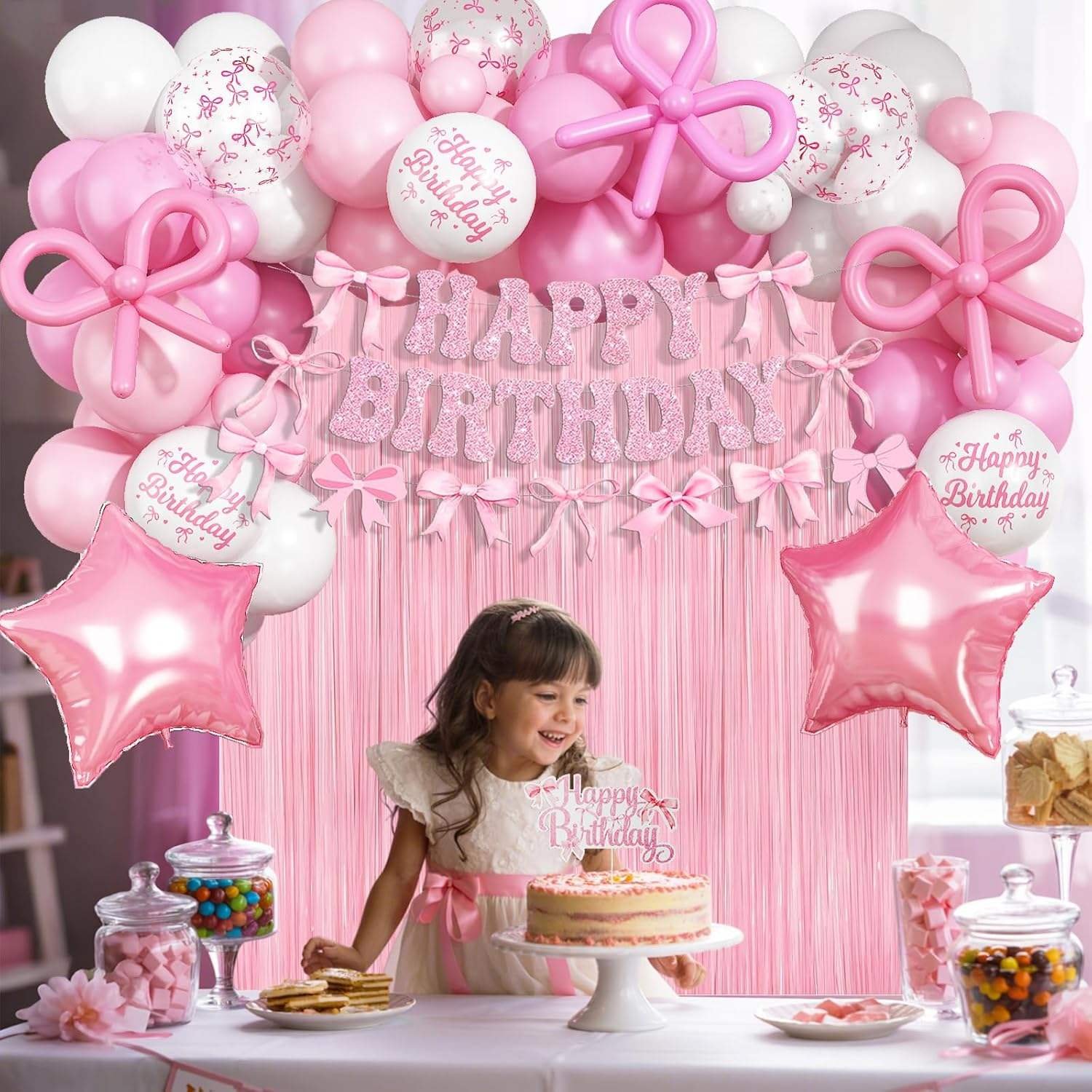 Pink Bow Birthday Party Decorations Set Balloon Garland Kit for Girls Baby Shower Party Supplies Bulk Wholesale