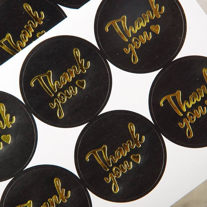 Packaged 100pcs Black Bronzing 'Thank You' Sealing Sticker Labels Handmade Decorative Scrapbook DIY Gift Tags