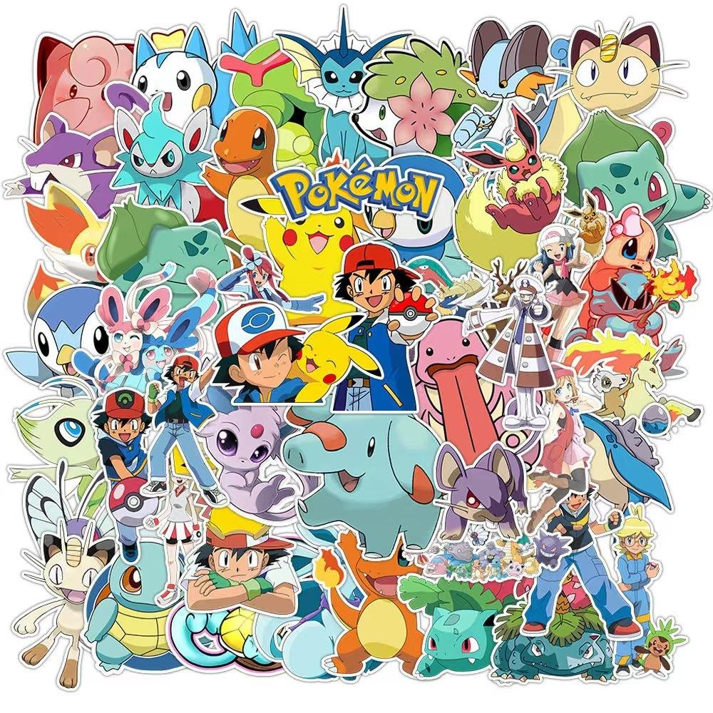 1200 Designs 50pcs/set Custom Anime Pokemoned Character Pikachu Eevee Waterproof Sticker Kids Stickers Collection Decoration