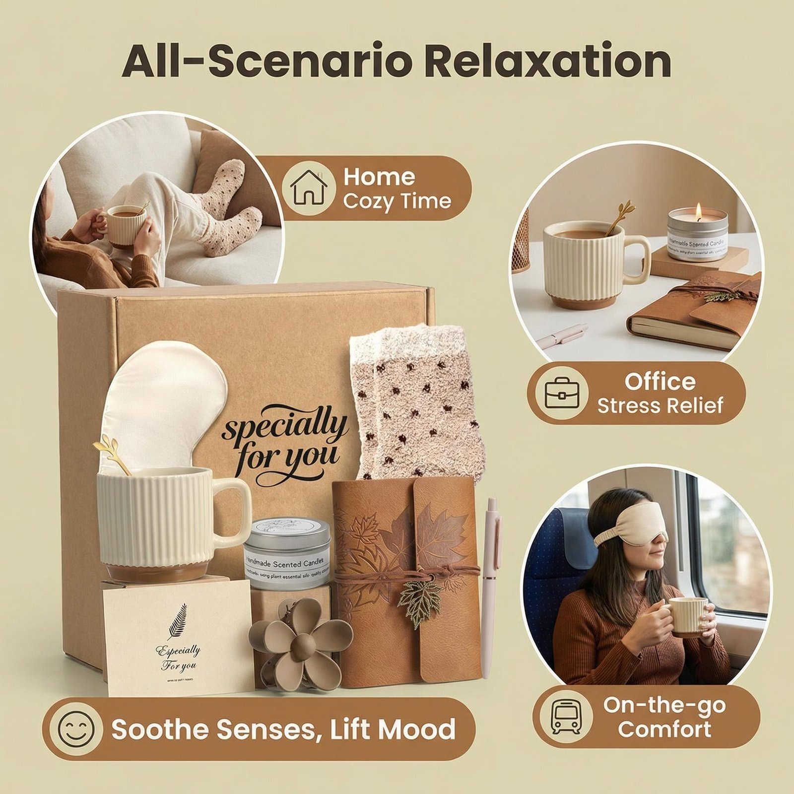 Lunaire Self Care Gift Set Aromatherapy Scented Candle Ceramic Mug Gift Box Birthday Thank You Holiday Present for Women