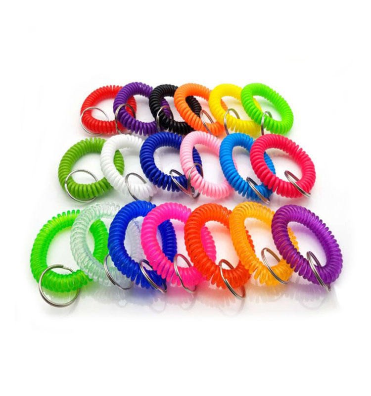 High Quality Plastic Colorful Spring Spiral Wrist Coil Key Chain Wristband Key Ring Keychain Holder