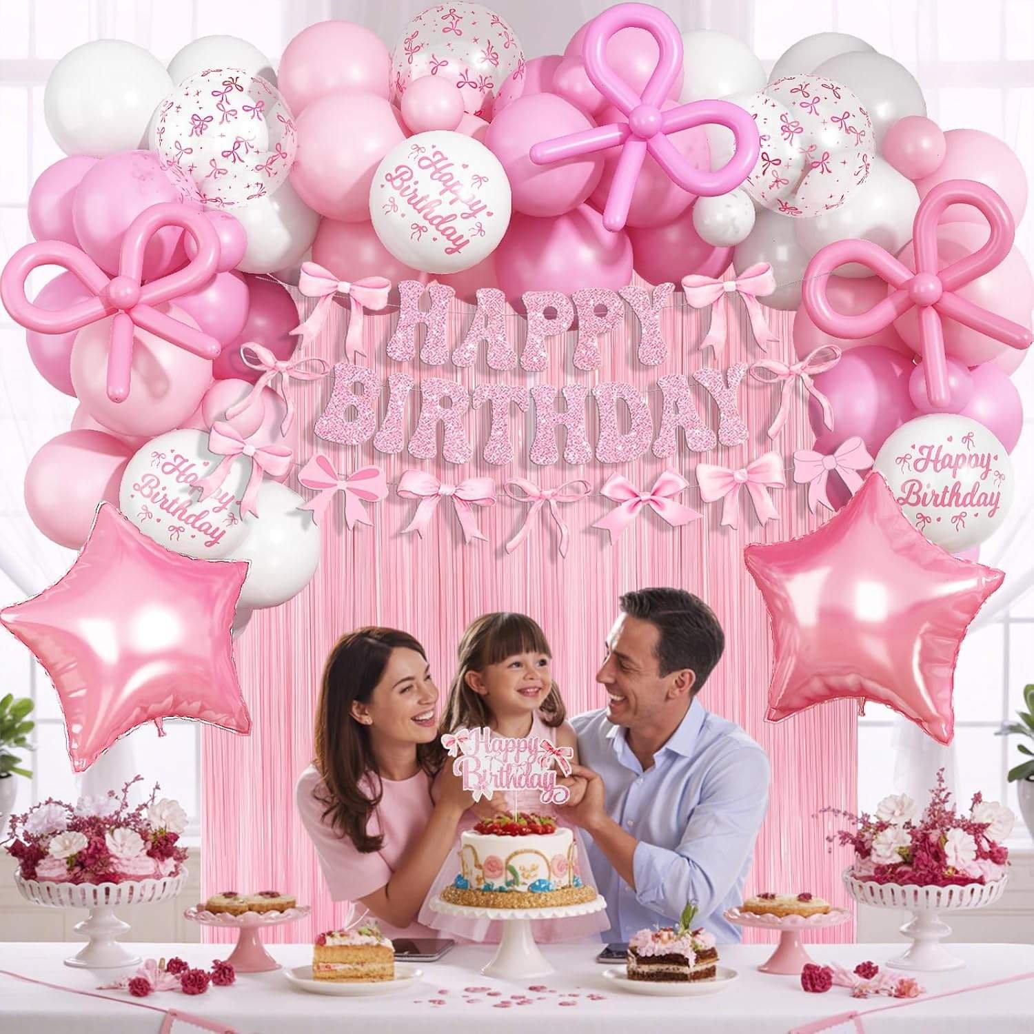 Pink Bow Birthday Party Decorations Set Balloon Garland Kit for Girls Baby Shower Party Supplies Bulk Wholesale
