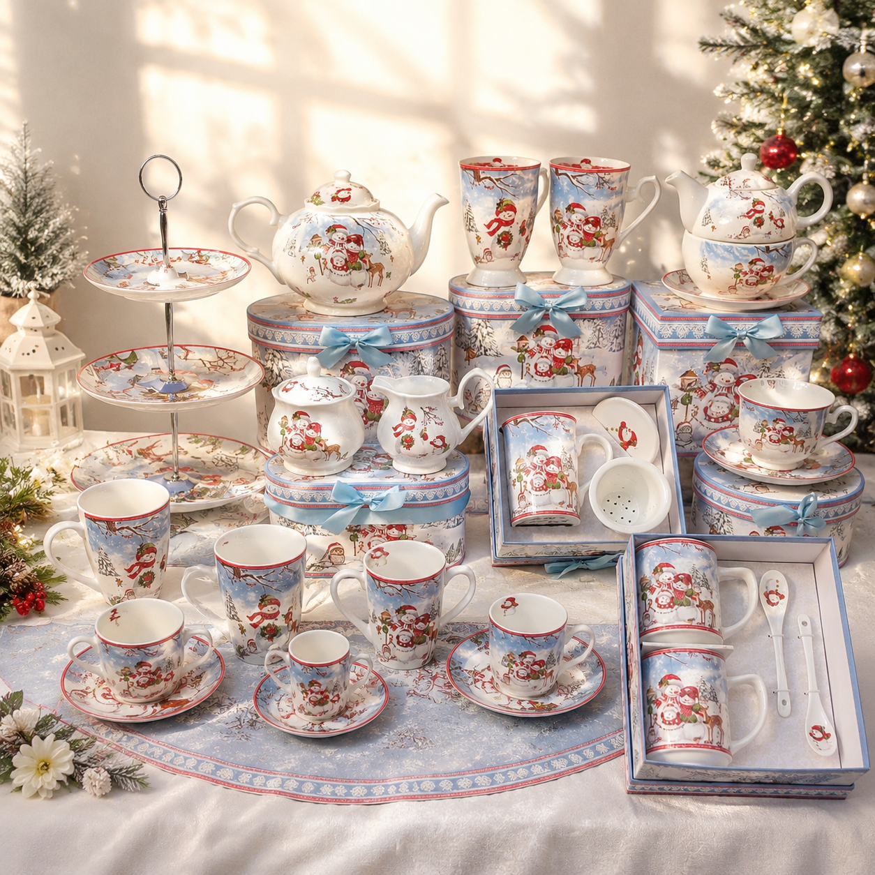 New Products Coffee Mug Tea Coffee Ceramic Mug Christmas Snowman Cups With Plate Set for Christmas Gifts
