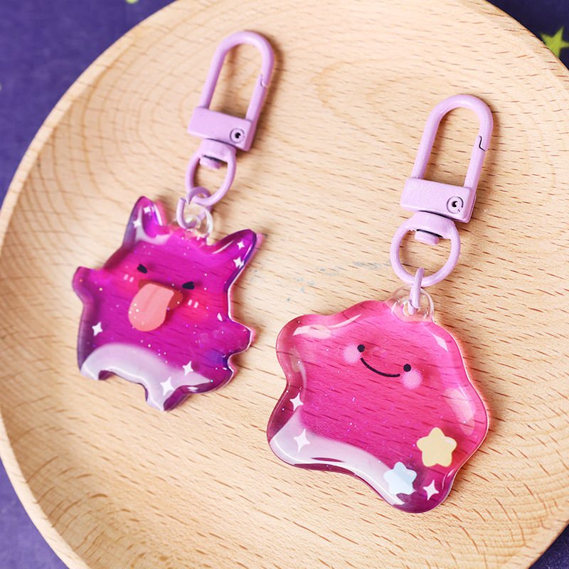 Custom Double-Sided UV Printed Epoxy Acrylic Phone Keychain Glitter Powder Plastic Anime Style Phone Charm Cartoon Metal Pendant