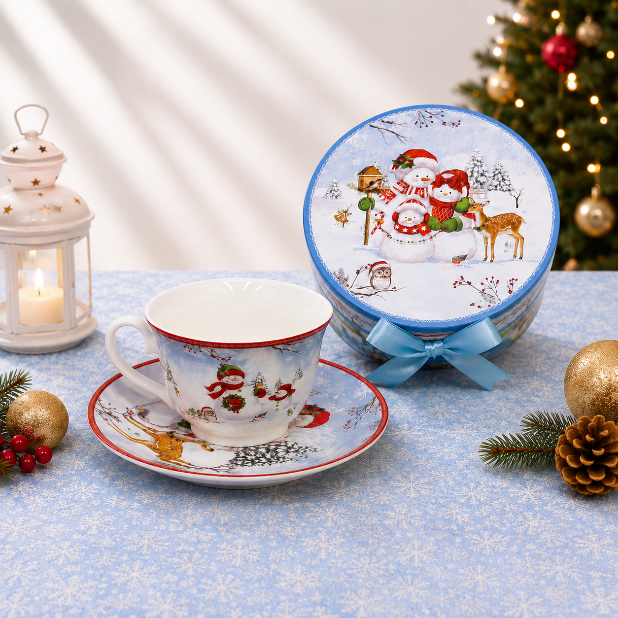 New Products Coffee Mug Tea Coffee Ceramic Mug Christmas Snowman Cups With Plate Set for Christmas Gifts