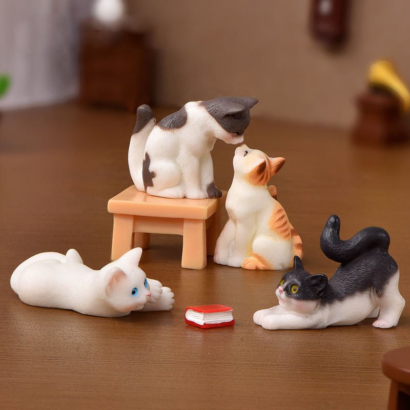 Cute Miniature Realistic Cat Figurine Creative Cartoon Landscape Handcraft Polyfoam Desktop Ornament