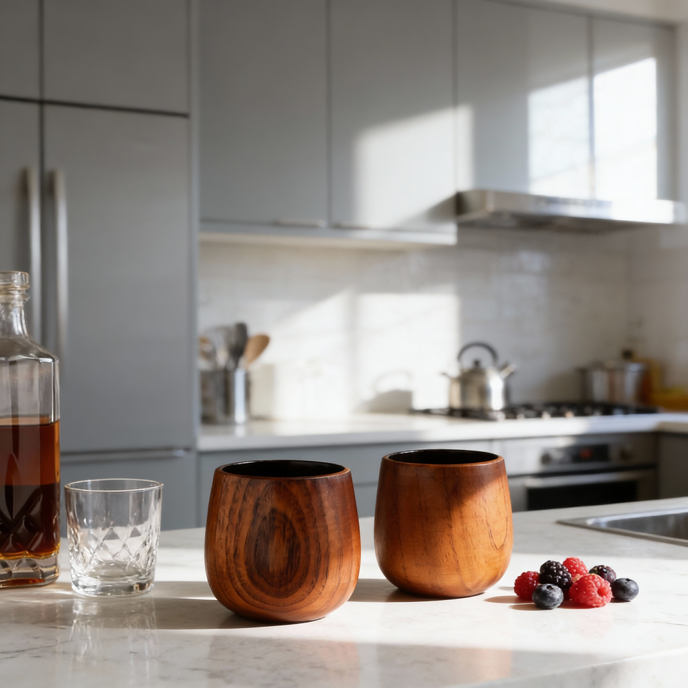 Factory Private Label Hand Crafted Enhances Oak Whiskey Tumbler Wooden Whiskey Cup Charred Wooden Whiskey Glass for Men Gift