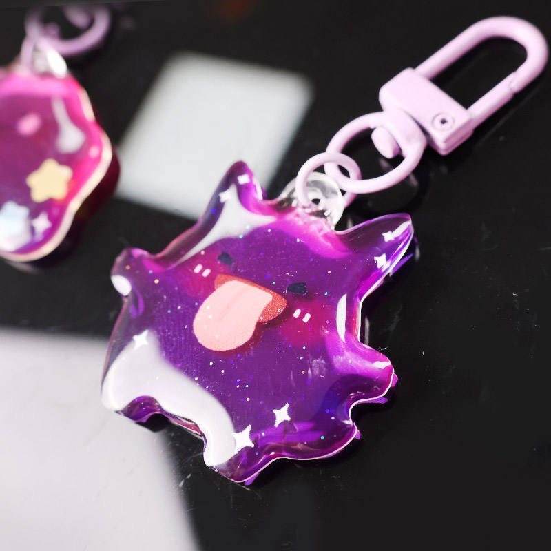 Custom Double-Sided UV Printed Epoxy Acrylic Phone Keychain Glitter Powder Plastic Anime Style Phone Charm Cartoon Metal Pendant