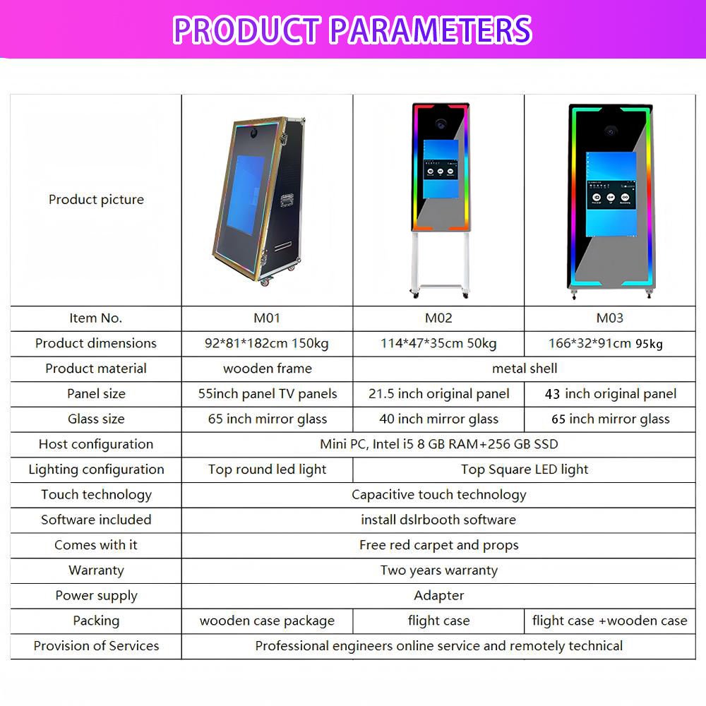YD New 65/45inch Magic Mirror Photo Booth 43/32 Touch Screen Mirror Wedding Photo Booth Machine with Camera and Printer