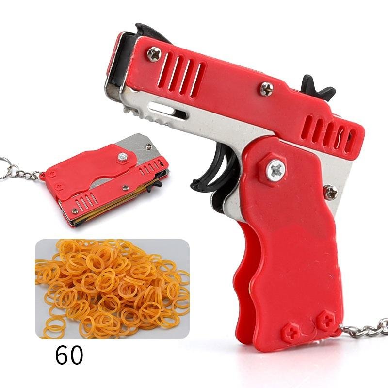 Promotional Toys Custom LOGO Mini Rubber Bands Shoot Gun Plastic Gun Pistol Plastic Key Chain Collapsible Funny Gun Toys for Kid