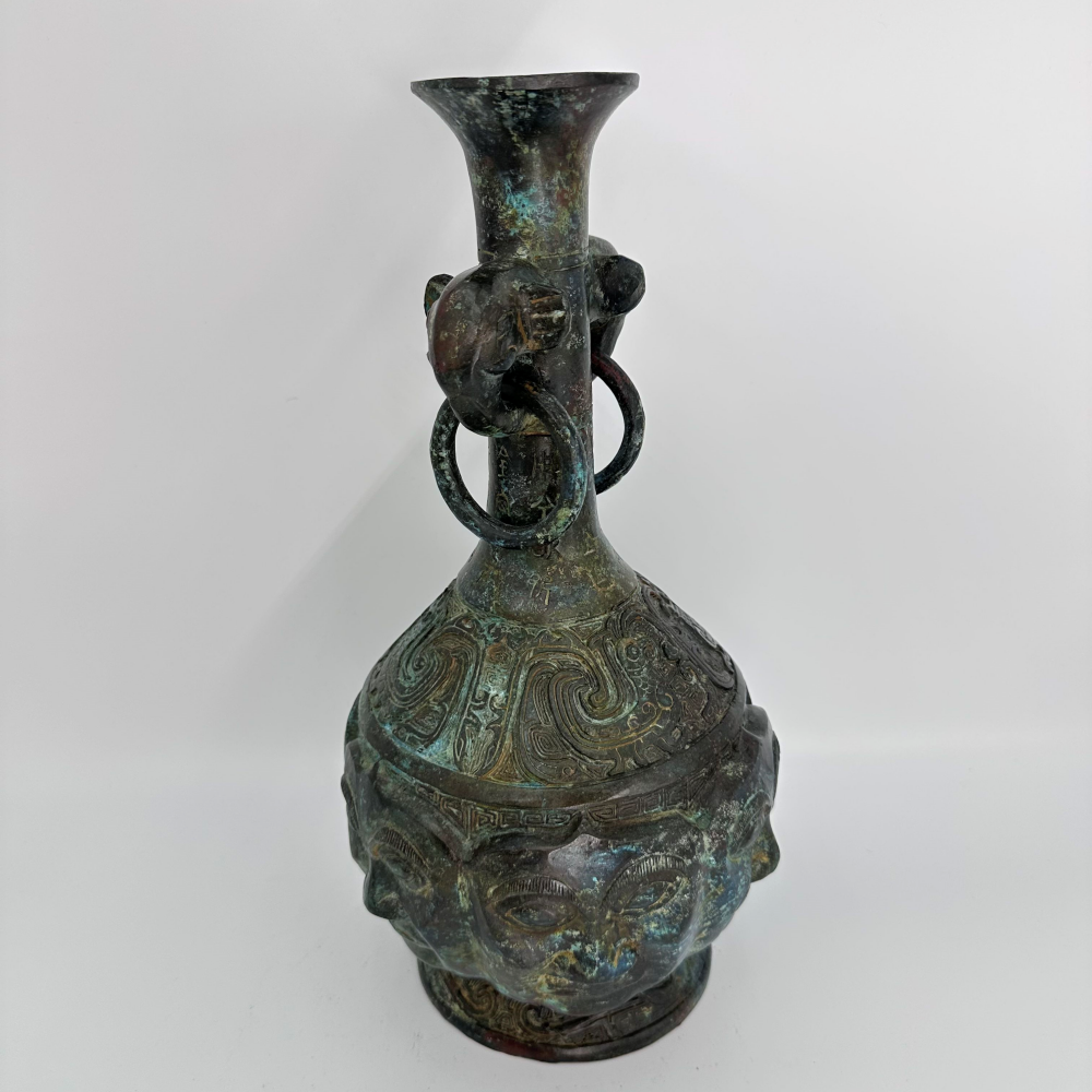 Bronze Pot Unique Human-Face Pattern Ancient Bronze Artifact Wine Water Vessel Artistic Style Cultural Connotations Metal Crafts