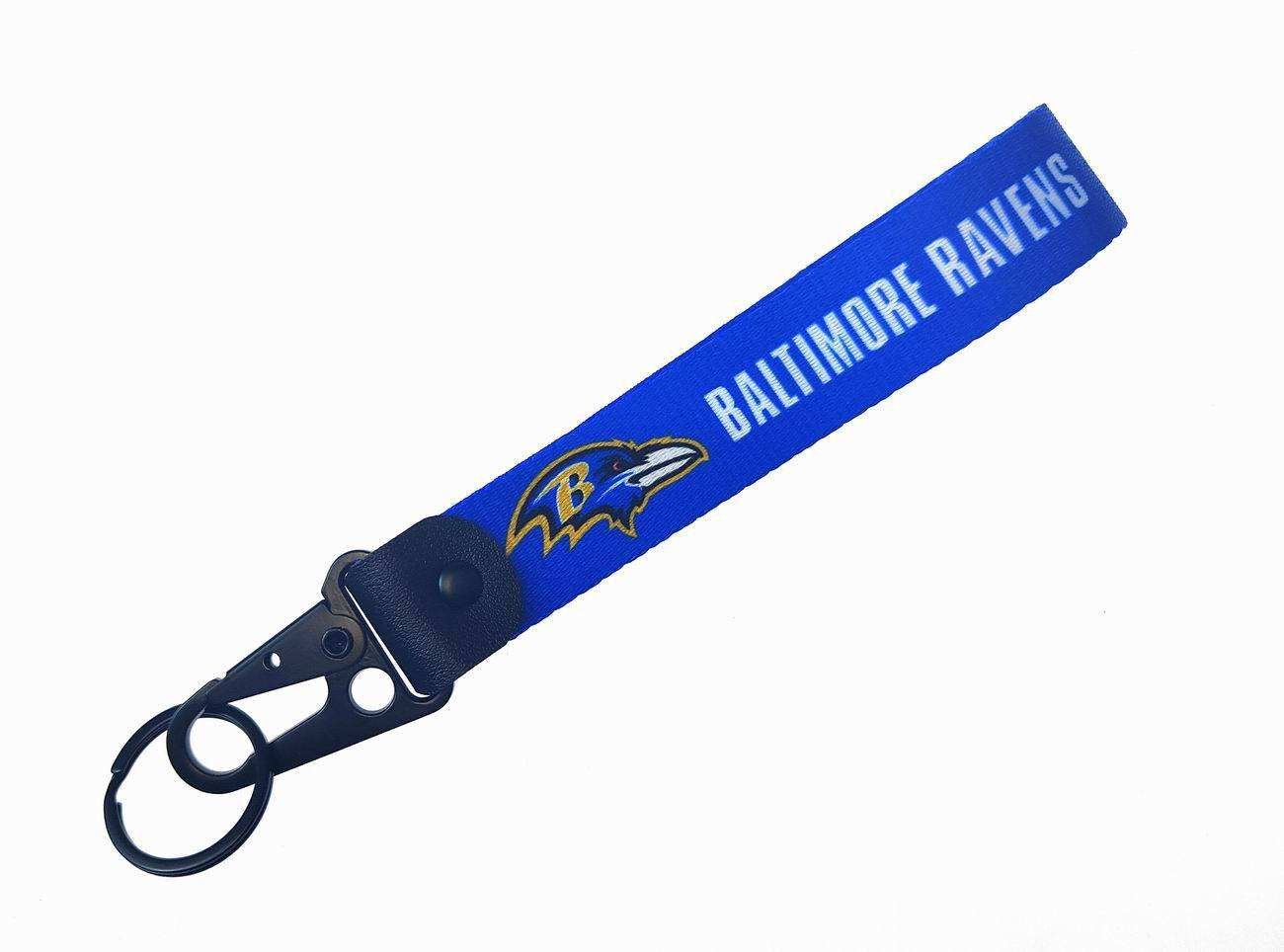 New Arrival Custom NFL Carabiner Keychain Lanyard Polyester Fabric Woven Wrist Strap Football Team Logo Key Tag