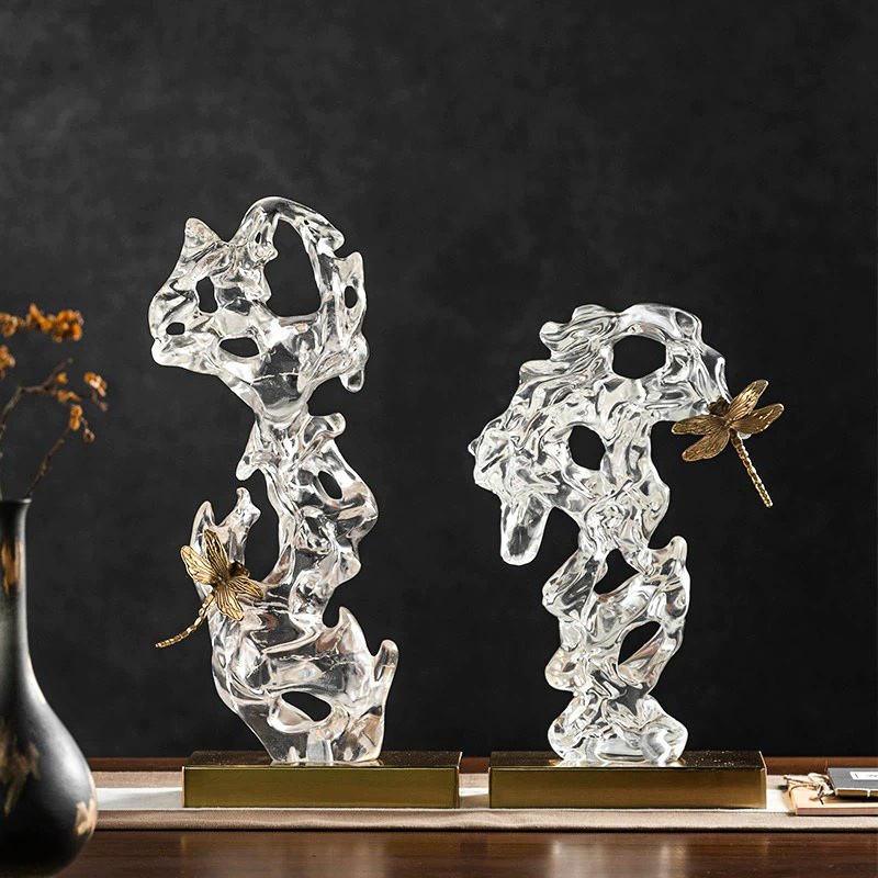 Modern Luxury Polyresin Stone Dragonfly Sculpture Statue Room Decorative Figurine Handicraft Resin Crafts Ornaments Decoration