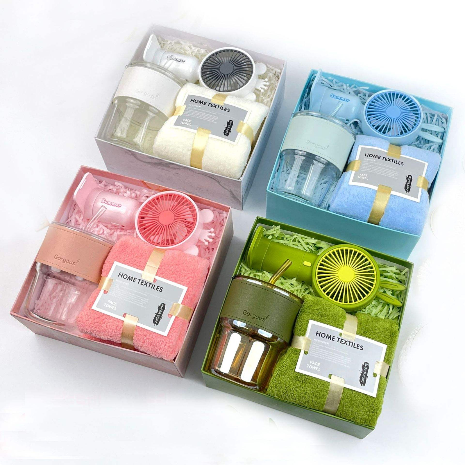 Custom Logo Summer Holiday Gift Set Mini Handheld Fan Glass Cup Towel Gift Set Wedding Party Favors Souvenir Corporate Gifts