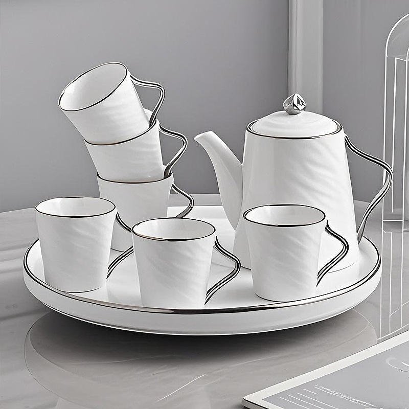 Modern High-End Gift-Giving Gold-Painted Ceramic Coffee Cup with Handle Tray Set of 7 Christmas Design Dishwasher Safe
