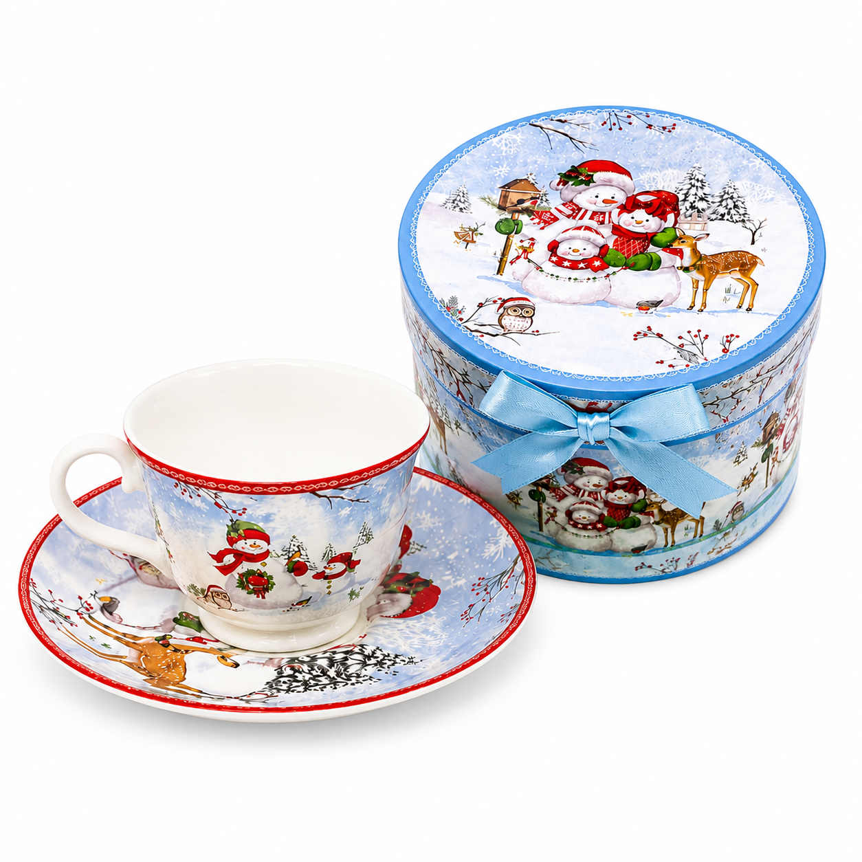 New Products Coffee Mug Tea Coffee Ceramic Mug Christmas Snowman Cups With Plate Set for Christmas Gifts