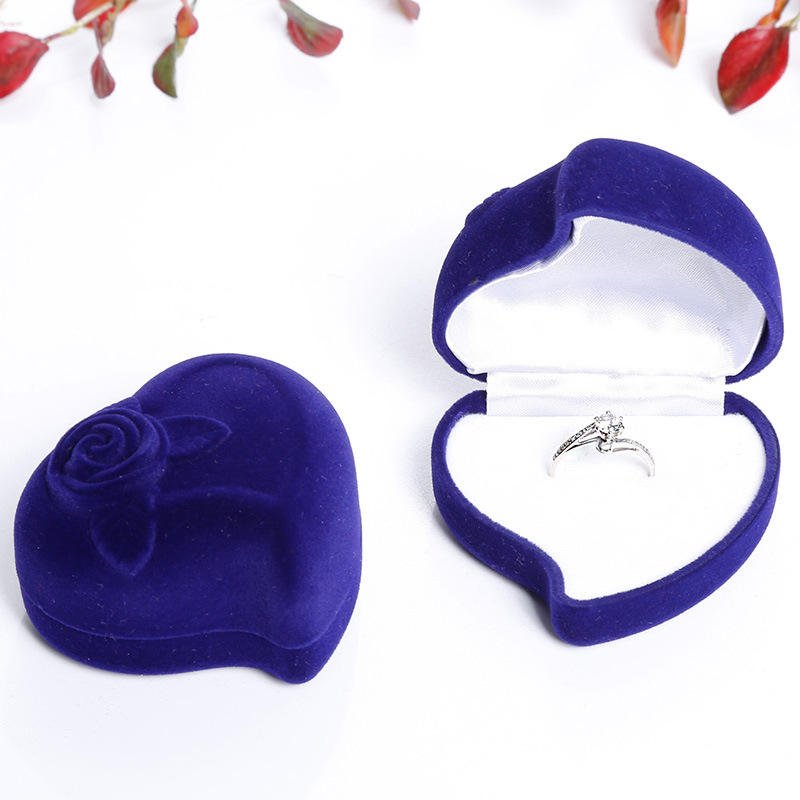 Manufacturer Wholesale Elegant Double Ring Box with Flocking Heart Flower Jewelry Box Wedding Jewelry Packaging Polyfoam Crafts