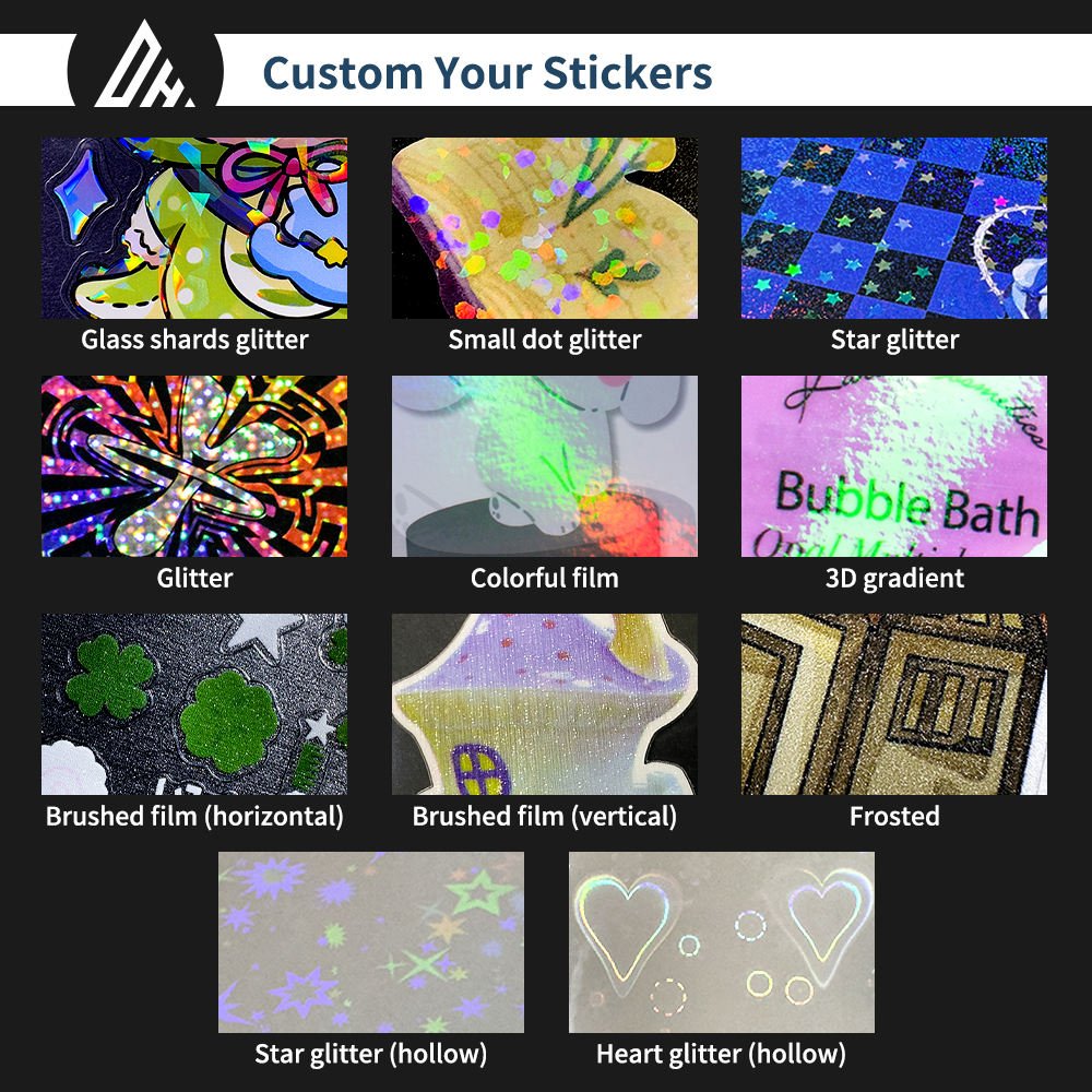 Personalized Custom Sand Glitter Decorative Stickers Manufacturer Transparent Frosted Glitter Sticker Sheets