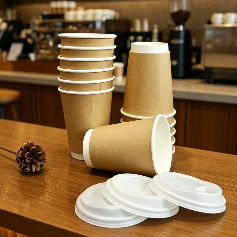 Custom Logo Disposable Double Wall Craft Paper Cups Gold Foil Printed for Juice Service 8oz/12oz/16oz 90mm Diameter