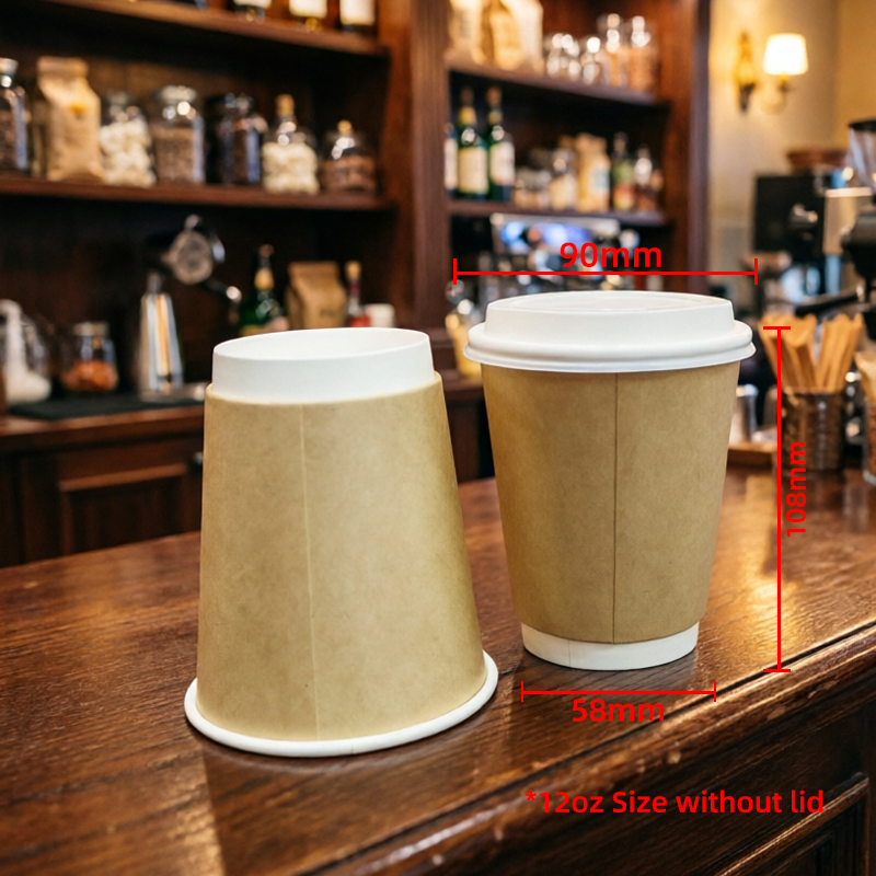 Custom Logo Disposable Double Wall Craft Paper Cups Gold Foil Printed for Juice Service 8oz/12oz/16oz 90mm Diameter
