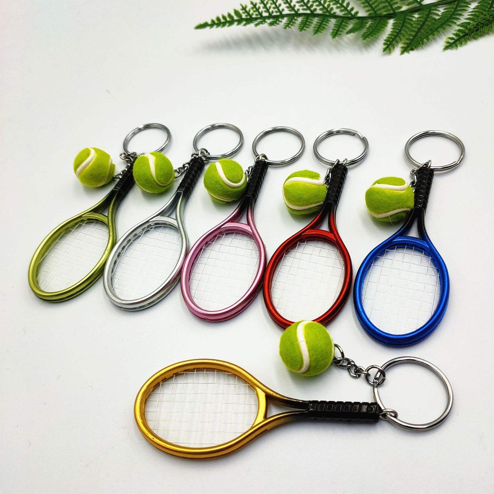 Promotion Key Chain Sport Style Split Keychain Wholesale Plastic Tennis Ball Key Chain Tennis Racket and Balls Keychain