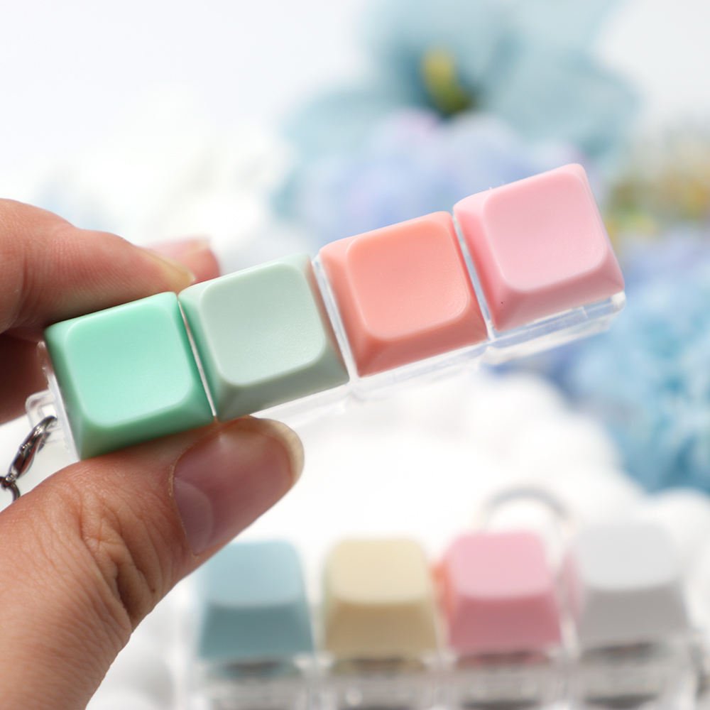 Promotional Custom Logo Plastic LED Fidget Toy Keyboard Keycap Cube Keychain Stress Relief Lightweight
