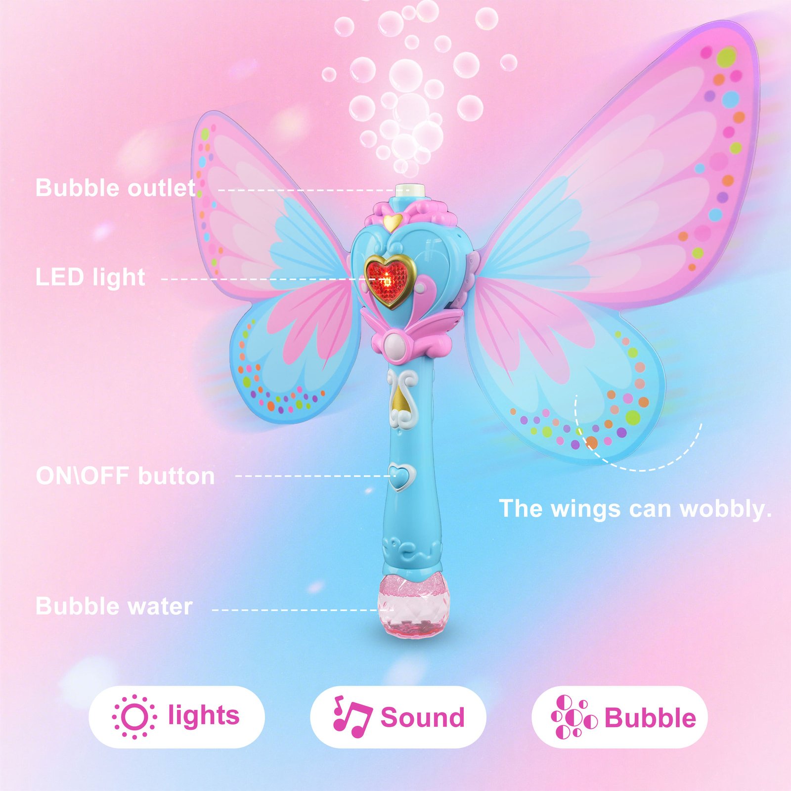 Unisex ABS Bubble LED Wand Toys Outdoor Promotional Camping & Beach Games with Music for Park Picnics for All Ages