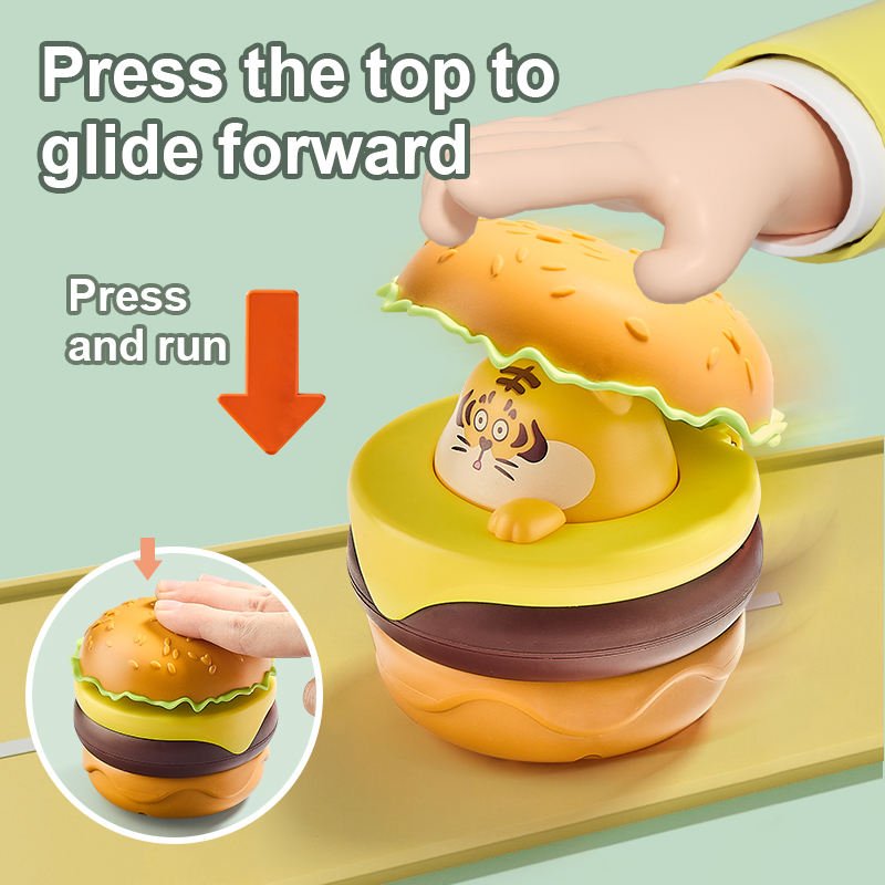Hot Selling Hamburger Car Toy Children's Inertial Pull Back Press Sliding Cartoon Cute Animal Toy Car Set Promotional Gifts