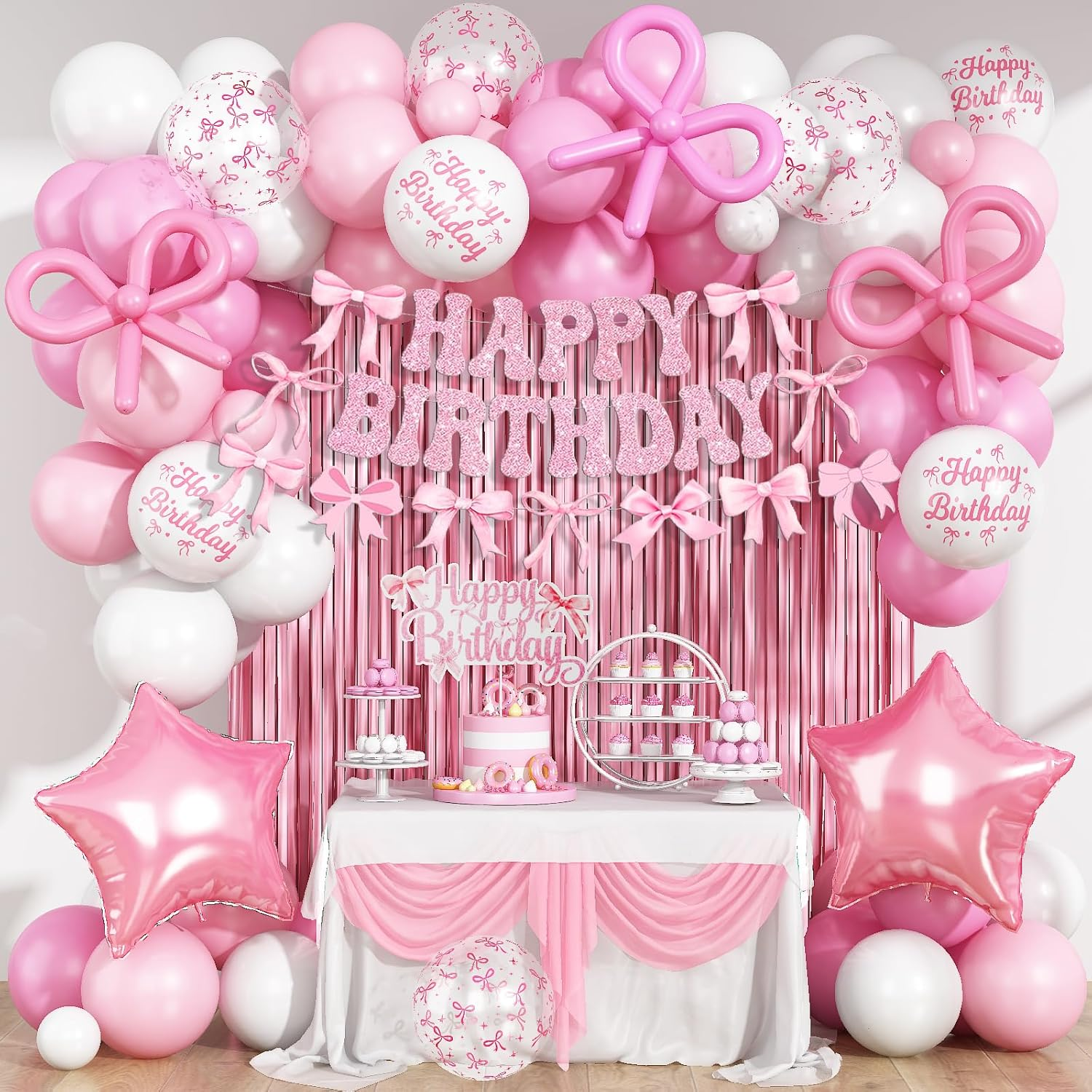 Pink Bow Birthday Party Decorations Set Balloon Garland Kit for Girls Baby Shower Party Supplies Bulk Wholesale