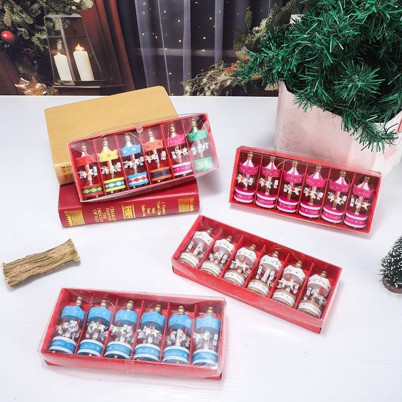 Cross-border Christmas Gift Set with Wooden Carousel Ornaments Decorations Wholesale