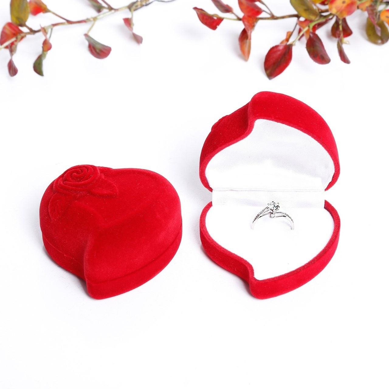 Manufacturer Wholesale Elegant Double Ring Box with Flocking Heart Flower Jewelry Box Wedding Jewelry Packaging Polyfoam Crafts