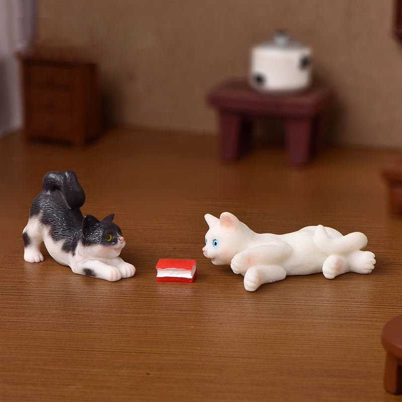 Cute Miniature Realistic Cat Figurine Creative Cartoon Landscape Handcraft Polyfoam Desktop Ornament