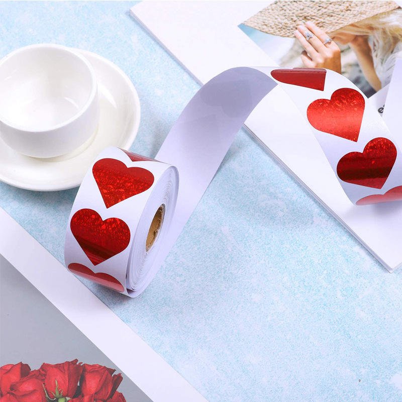 Cross-border Wholesale Valentines Day Stickers love Gift Decoration Glittery Heart-shaped Sealing Labels Adhesive Stickers