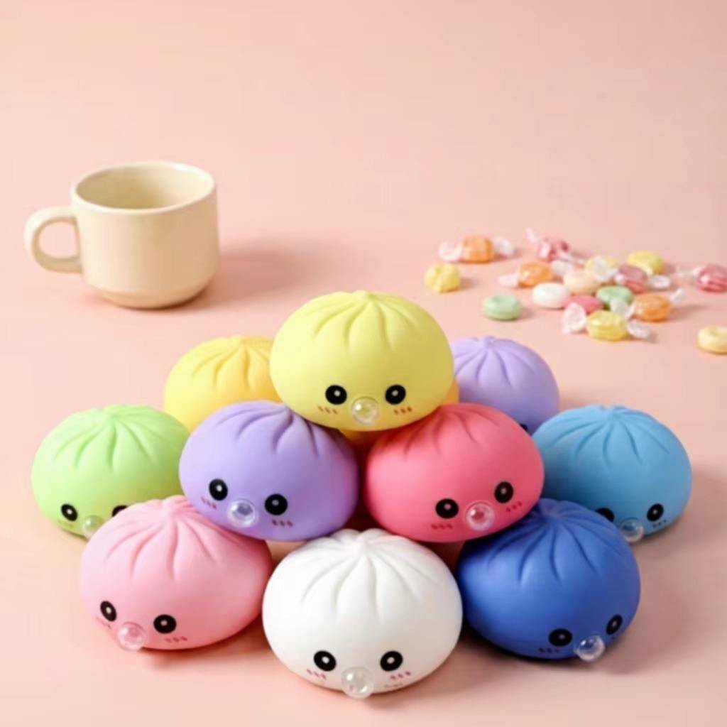 Promotional Blow Bubbles Colorful Dumpling Squishy Toy Soft Squeeze Stress Relief Toy Kawaii Bun Sensory Toy Party Favor Gift