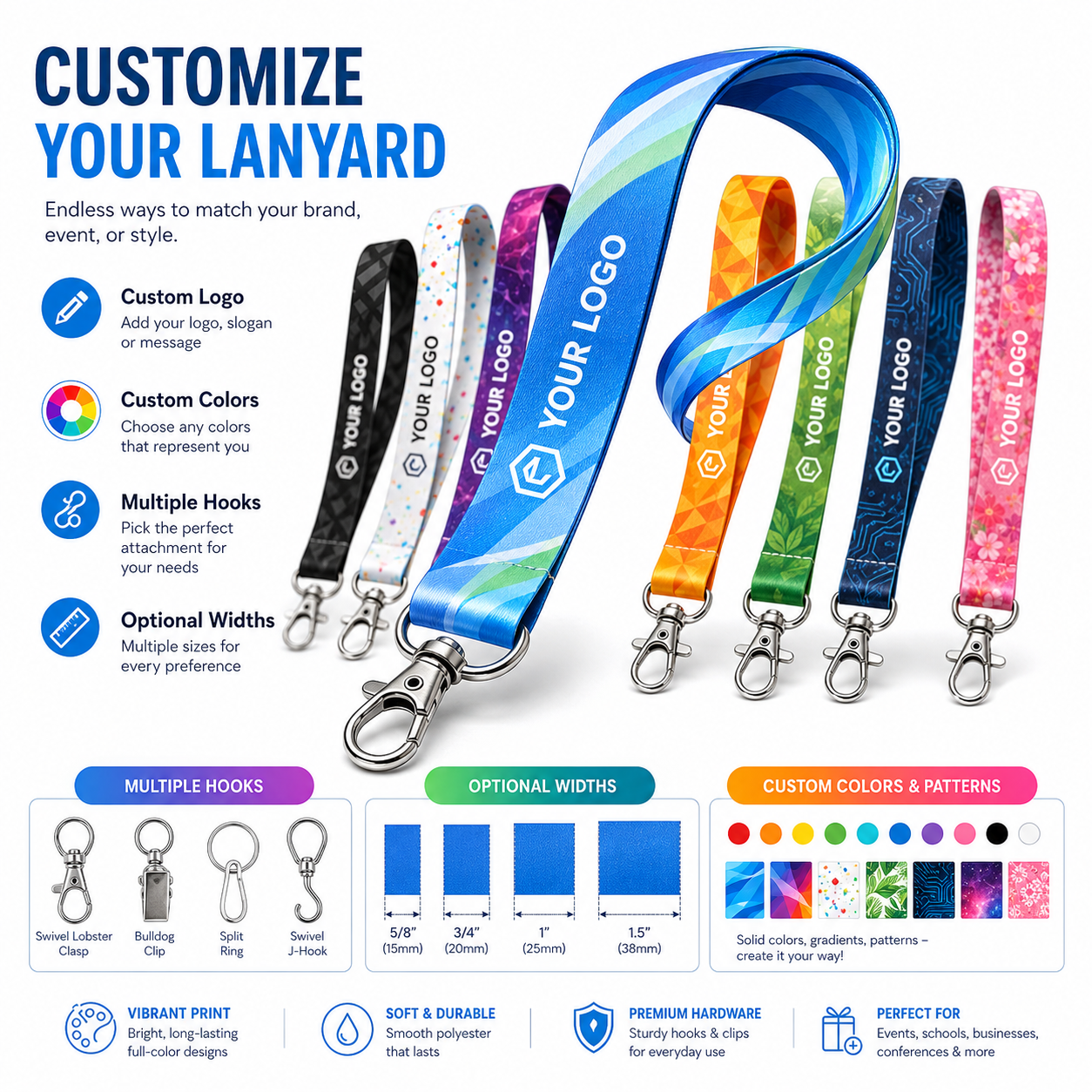 Custom Logo Lanyard ID Badge Holder Polyester Neck Strap Personalized Lanyard with Safety Breakaway for Office School Exhibition