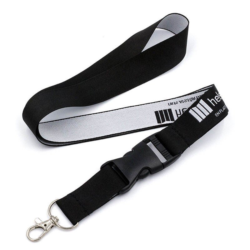 No Minimum Order Customized Polyester logo Woven Neck Strap Detachable Black Custom Embroidered Lanyard