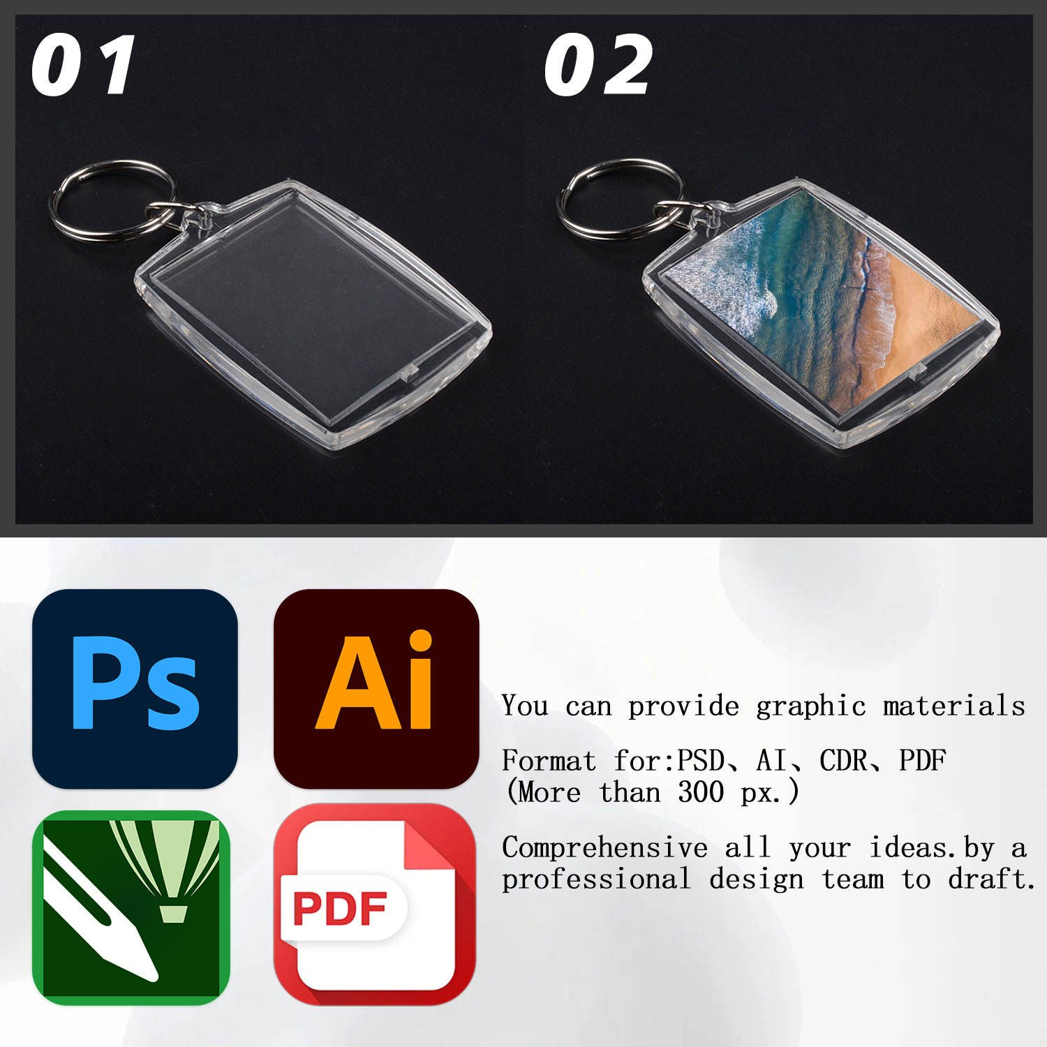 Custom Logo Gift Clear Plastic Rectangle Insert Picture Sublimation DIY Frame Photo Acrylic Keychain