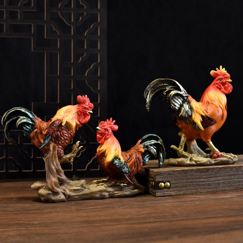 Customized Artistic Hand-painted Home Garden Micro Landscape Animal Resin Crafts Outdoor Rooster Ornaments Collectible