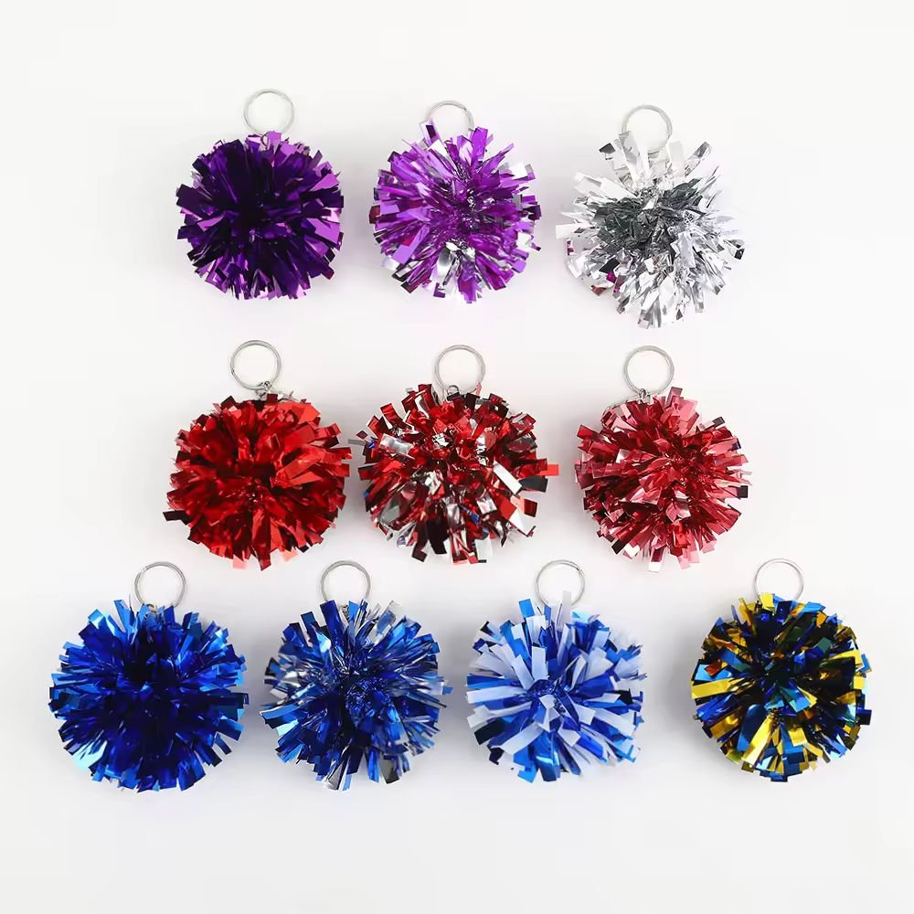 Cheerleading Pompoms Key Chains Bulk Cheer Accessory Gift Metallic Foil Plastic Sports Charm Cheer Cheerleader Pom Poms Keychain