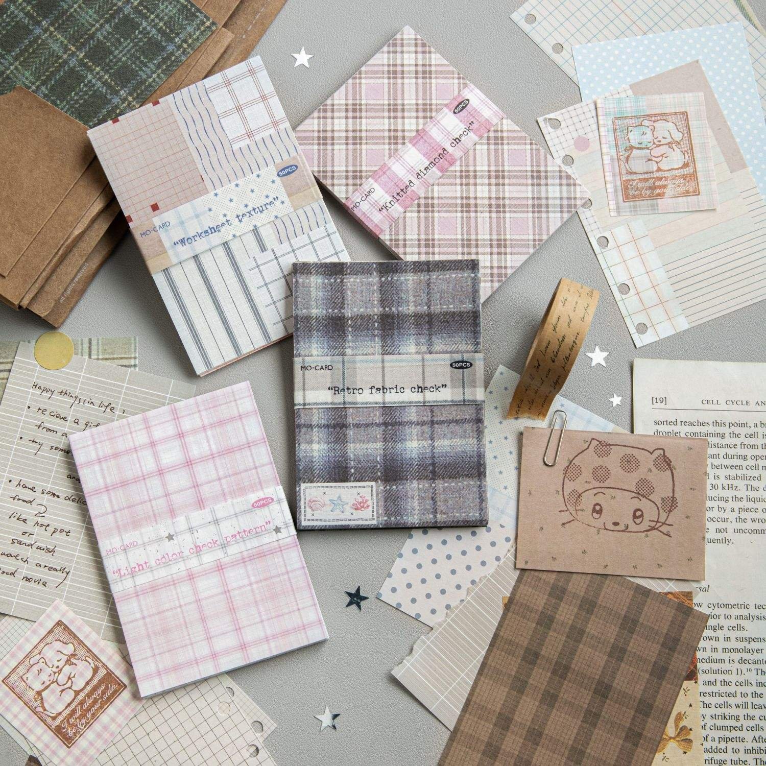 50 Sheets Per Pack Craft Paper Checkered Market Series Retro Handmade Notebook DIY Background Decor Base Paper