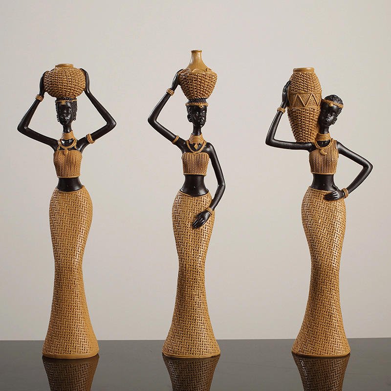 Home Decor Resin Crafts Creative Desktop Vintage Women's Tribal African Figurines African Woman Statue Handmade Hand-painted