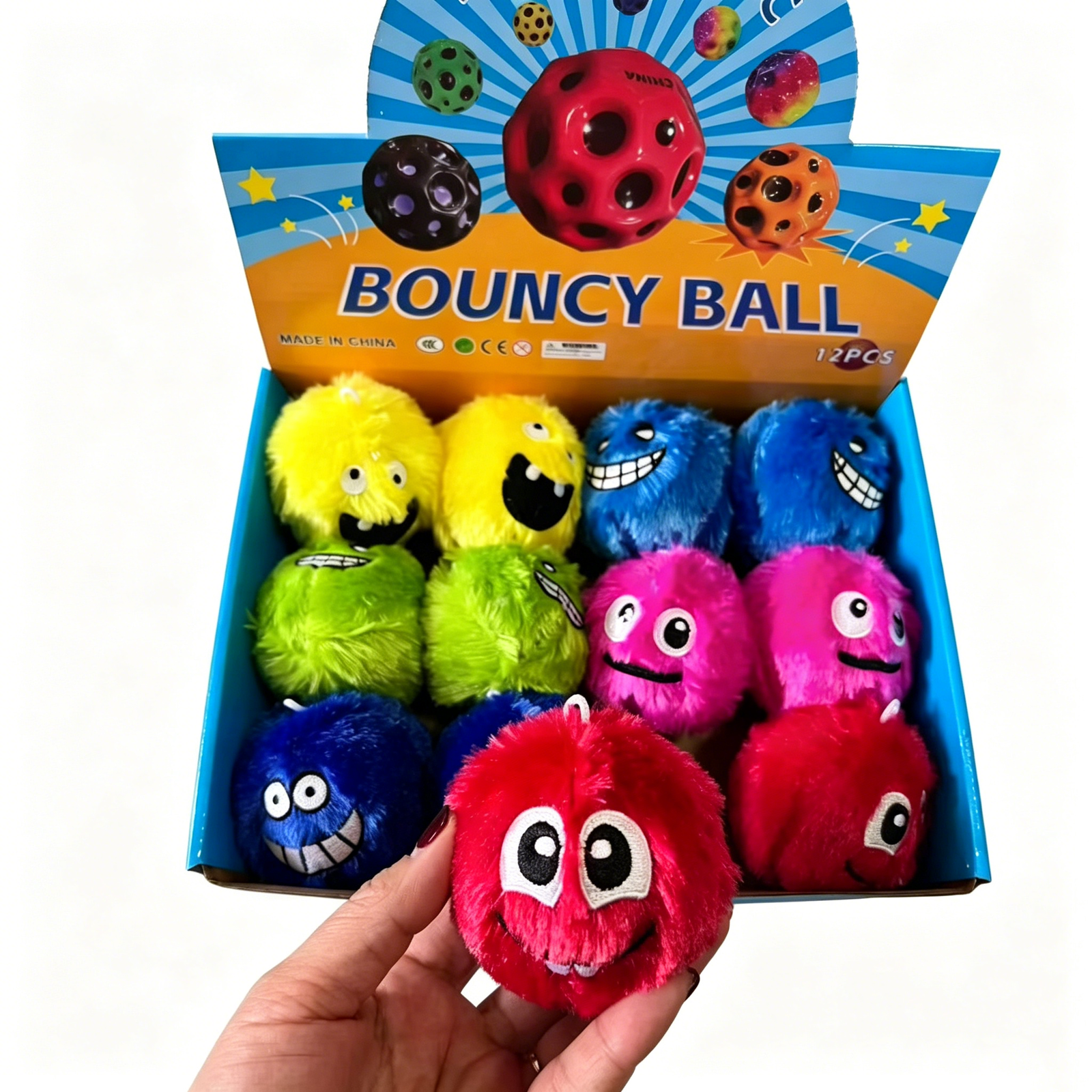 Cute Cartoon Plush PU Bouncy Ball 6cm Stress Relief Fun Toy for Kids Play Promotional