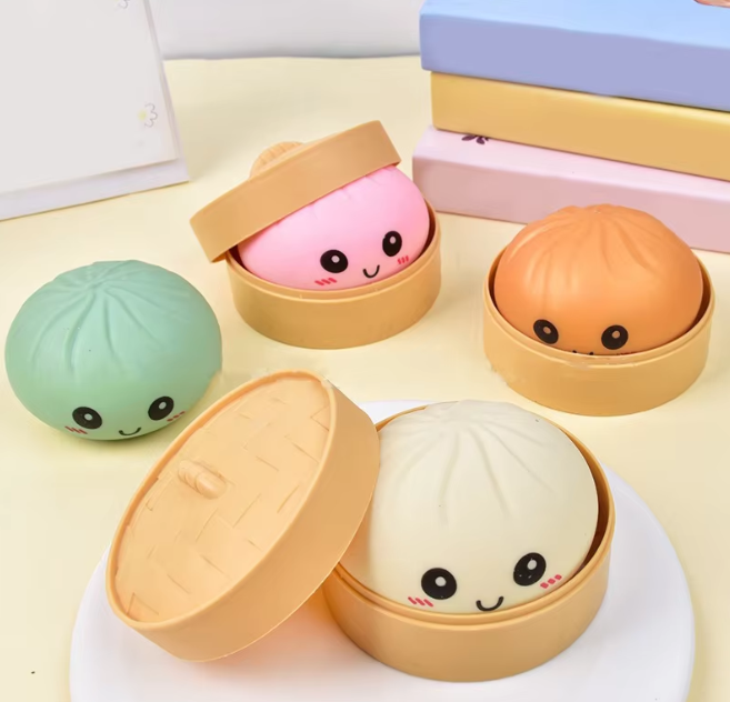 Dumpling Squishy Toy Glitter Steamed Bun Baozi Colorful Stress Ball Anti Stress Fidget Sensory Squeeze Toy Ball Promotional Toy