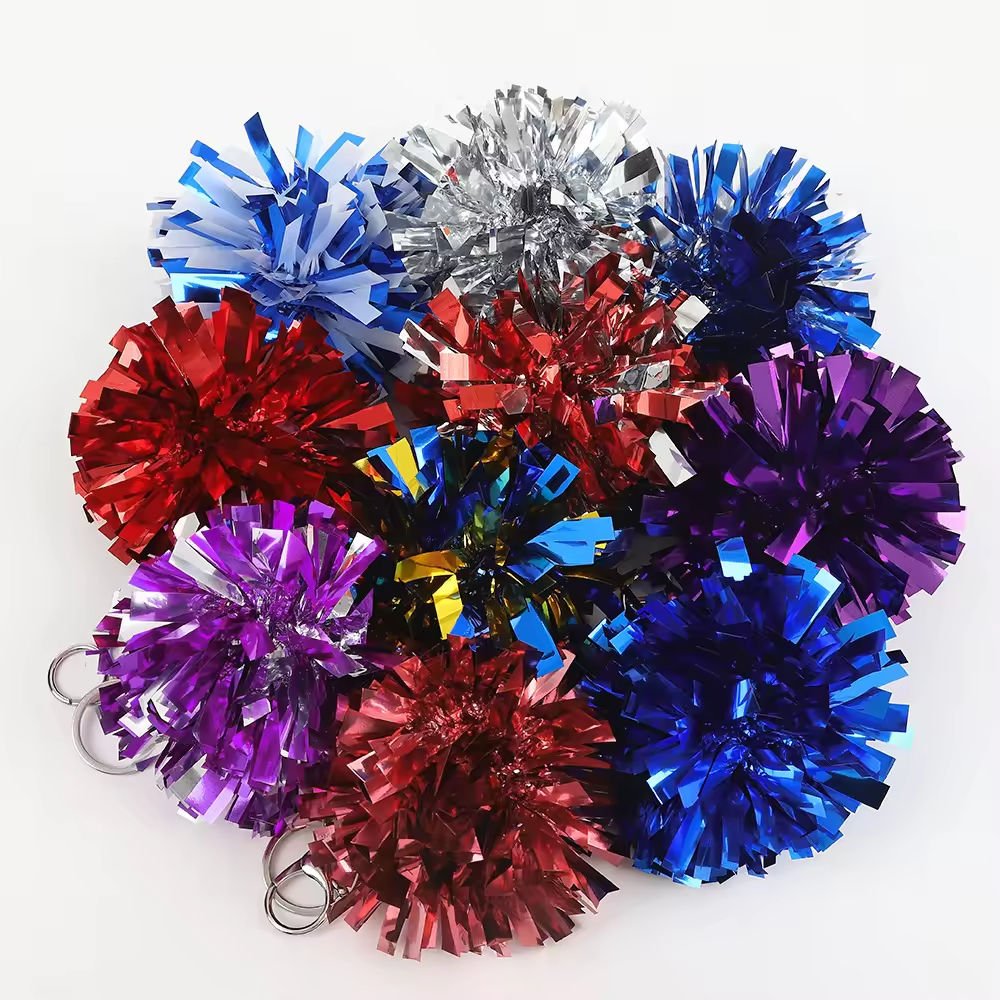 Cheerleading Pompoms Key Chains Bulk Cheer Accessory Gift Metallic Foil Plastic Sports Charm Cheer Cheerleader Pom Poms Keychain