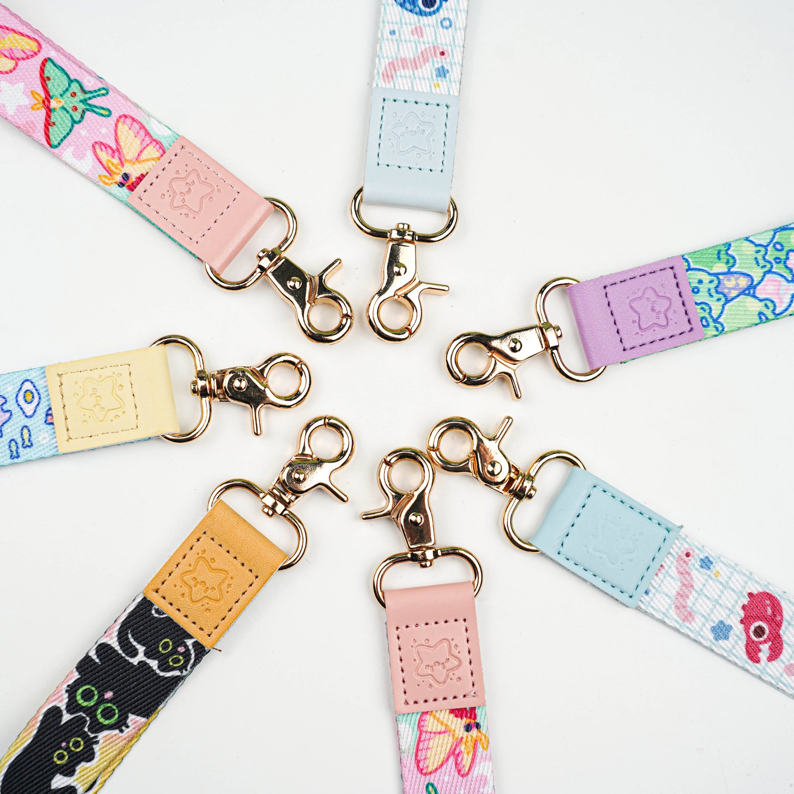 Custom Polyester+Leather Keychain Leather Lanyards Short Wrist Strap Lanyard